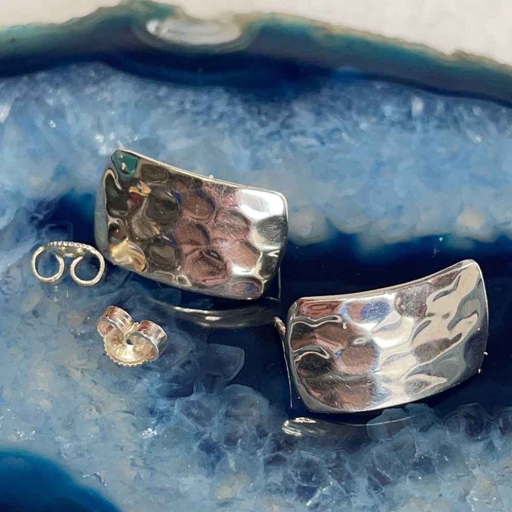 Sterling Silver Hammered Rectangular Earrings Pie… - image 6